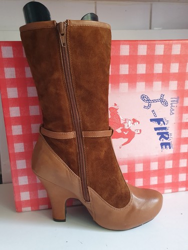MISS L-FIRE DESIGNER UK 3 EU 36 WOMENS TAN SUEDE LEATHER MID-CALF HEELS BOOTS - Picture 8 of 12