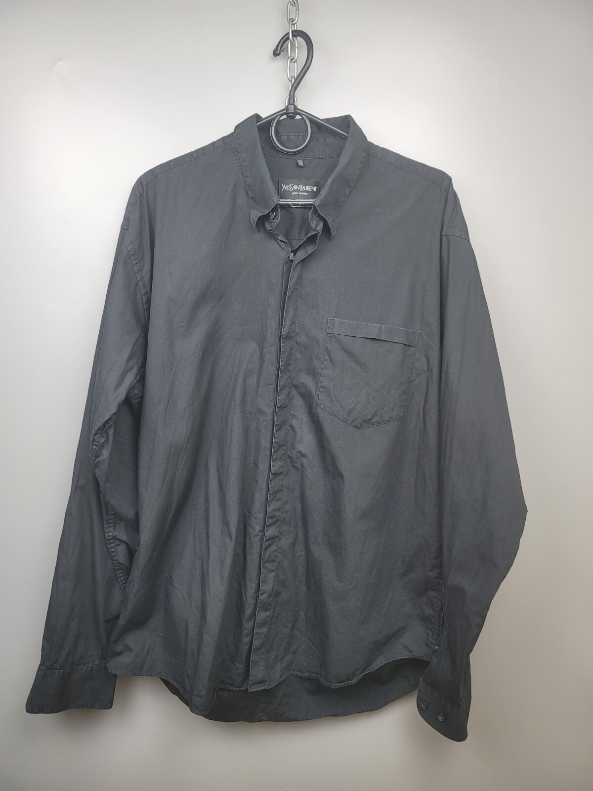 Camicia uomo vintage YSL Yves Saint Laurent cotone nero taglia 17 1 4 44