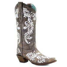 CORRAL Women's Brown/White Embroidery Glow Collection Boot A3753-LD 