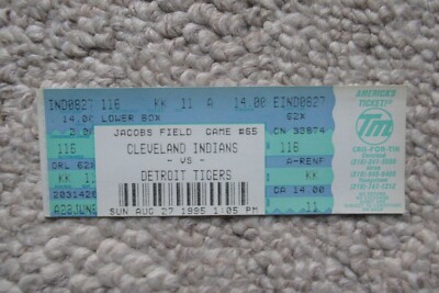 CLEVELAND INDIANS VS DETROIT TIGERS 8/27/1995 FULL TICKET ~ PAUL SORRENTO HR