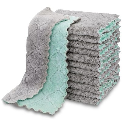 AIDEA Kitchen Towels, 12 Pack Absorbent 6.3'' x10.4'' (Pack of 12), Green/Grey