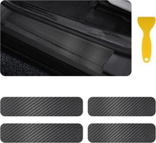 4PCS Door Sill Protector with Scraper, Carbon Fiber Door Prote Color: 4D Black