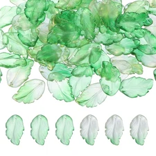 100Pcs Glass Leaf Beads, Cute Crystal Leaf Charms, Grass Green/Clear Green