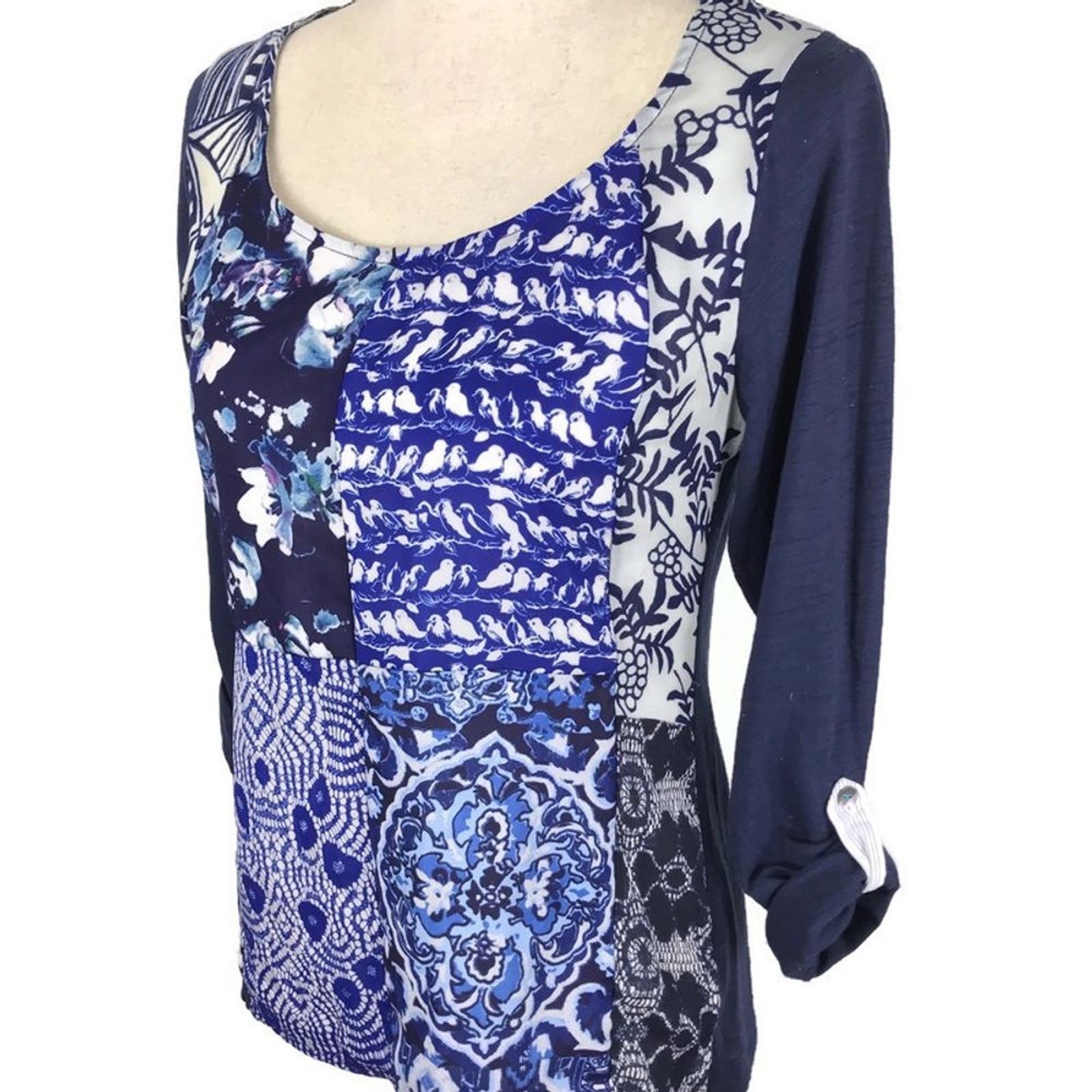 Anthropologie Patchwork Blouse One September Blue… - image 4