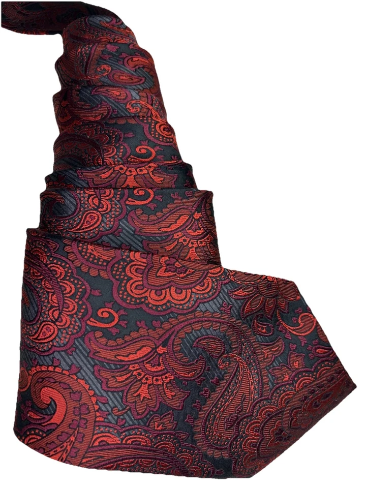 Steve Harvey Boardroom 真丝领带,黑色带红色和轻微勃艮第色,XL — 第 3/3 张图片