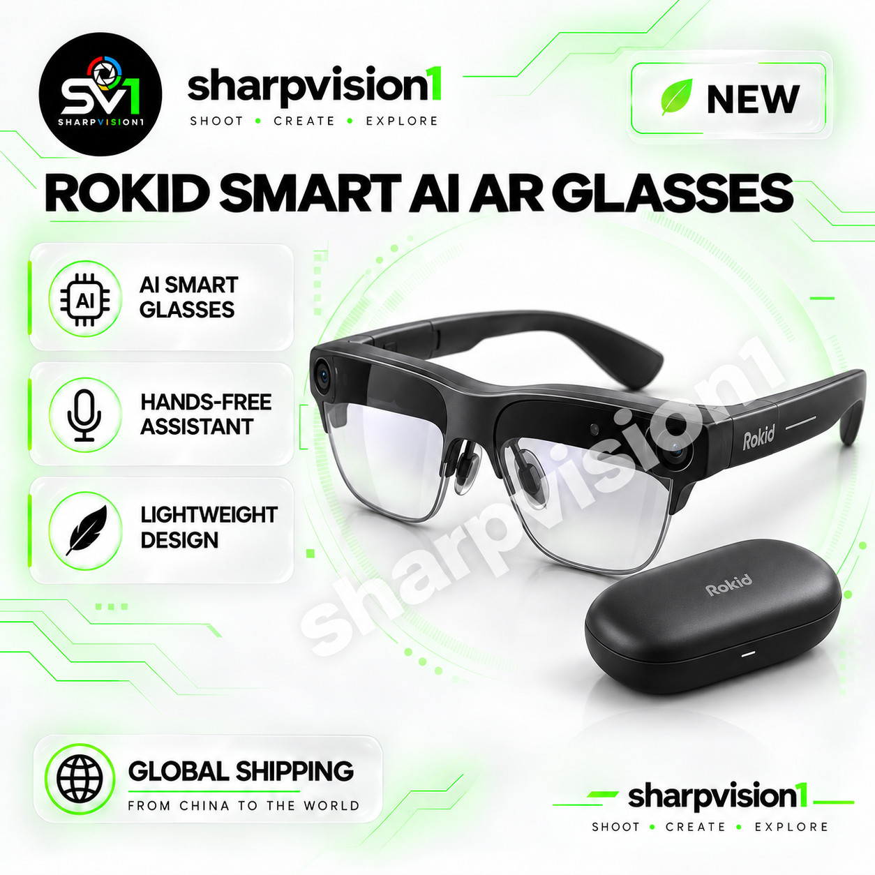 Rokid AR Glasses AI Smart Display 12MP Fotocamera Traduzione Navigazione
