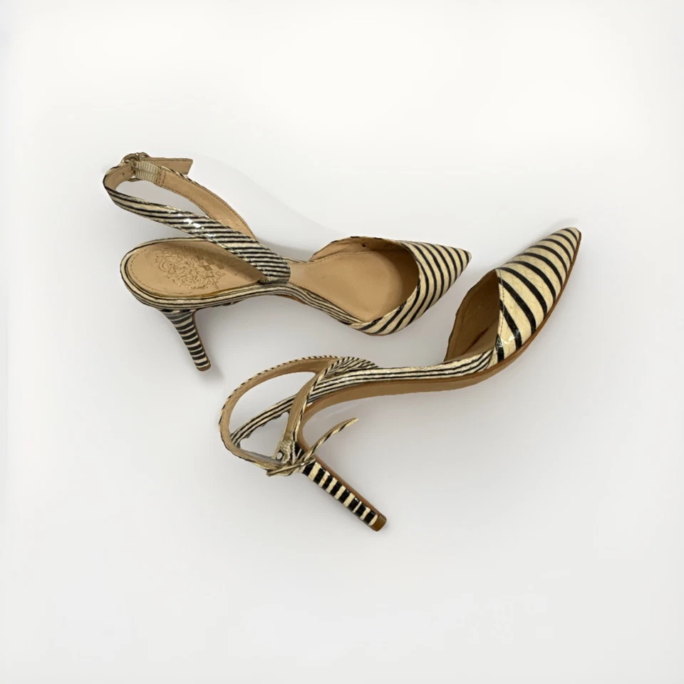 Vince Camuto Barlowe Tacón Pre-amado de Cuero a Rayas Talla 6/36 Foto 3 de 4