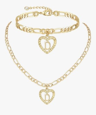 2 Cadena + Pulsera De Fantasia Con Algo De Oro Regalo Para Mujer Con Iniciales d
