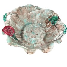 Vintage Handcrafted Studio Artist Art Pottery Basket Rose Embellishment