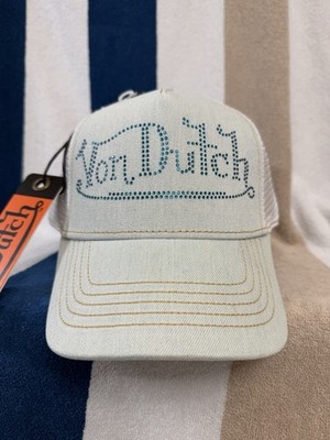 Von Dutch Light Stone Denim Trucker Hat/Cap Rhinestone Logo Adjustable OSFA