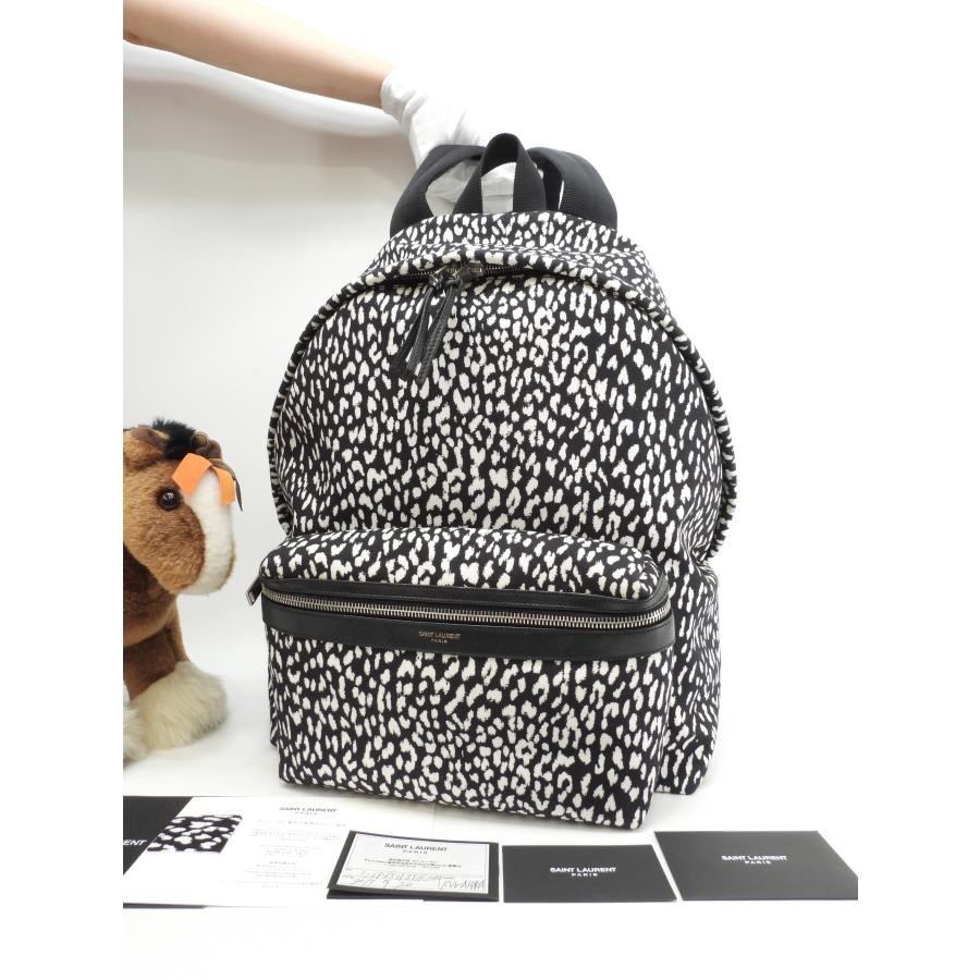 Zaino Saint Laurent City Denim Bianco e Nero Zaino Bambino Gatto Uomo Argento