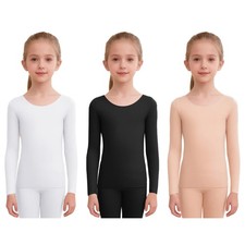 US Girls Fleece Lined Undershirts Blouse Tee Athletic Tops Dance Workout Shirt