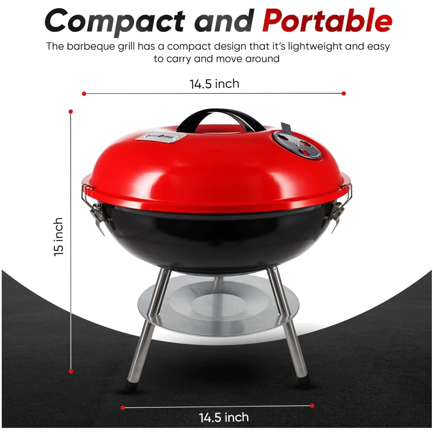 Lightweight 14" Charcoal Grill for Outdoor Cooking