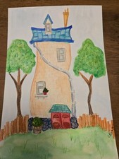 Watercolor painting of Cottage/ Fairy House Whimsical Small Size