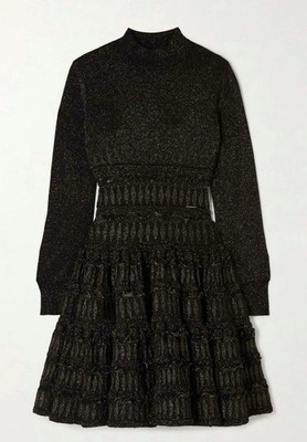 Alaia limited collector's edition Archetypes Ruffled Metallic Mini Dress Size 44
