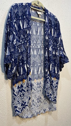 Knox Rose Women Aztec Kimono Duster Cardigan size Large Blue Southwestern Boho - Picture 10 of 13