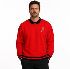 Mens Pullover Jacket Red/Black Point Collar E...