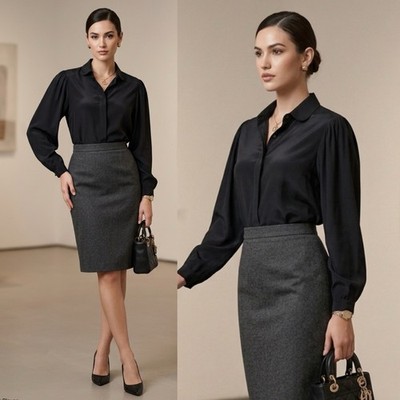 Vintage Christian Dior  button down blouse Black Sz 8 Minimalist old money chic