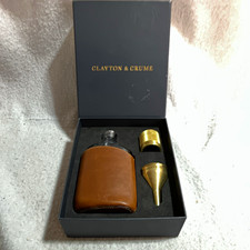 Clayton & Crume Leather-Wrapped Hip Flask Gift Box Set w/ Funnel & Cap