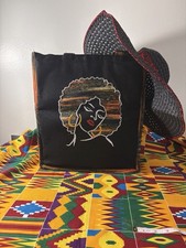 Black Medium Tote Bag Embroidered Afro Woman ...