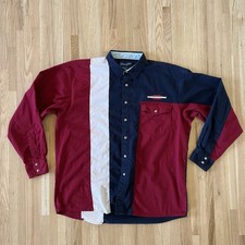 Vtg 90s Wrangler Pearl Snap Shirt Red White Blue Colorblock Aztec Embroidered XL