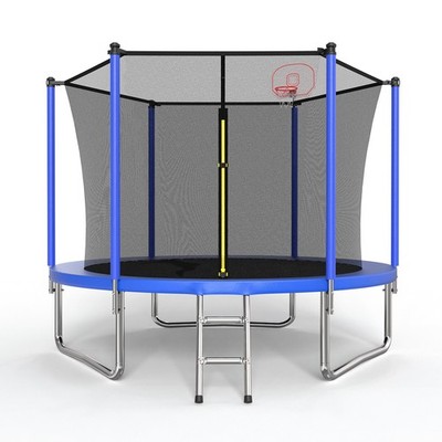10ft Trampoline with Basketball Hoop, Ladder & Safety Enclosure, ASTM Approved