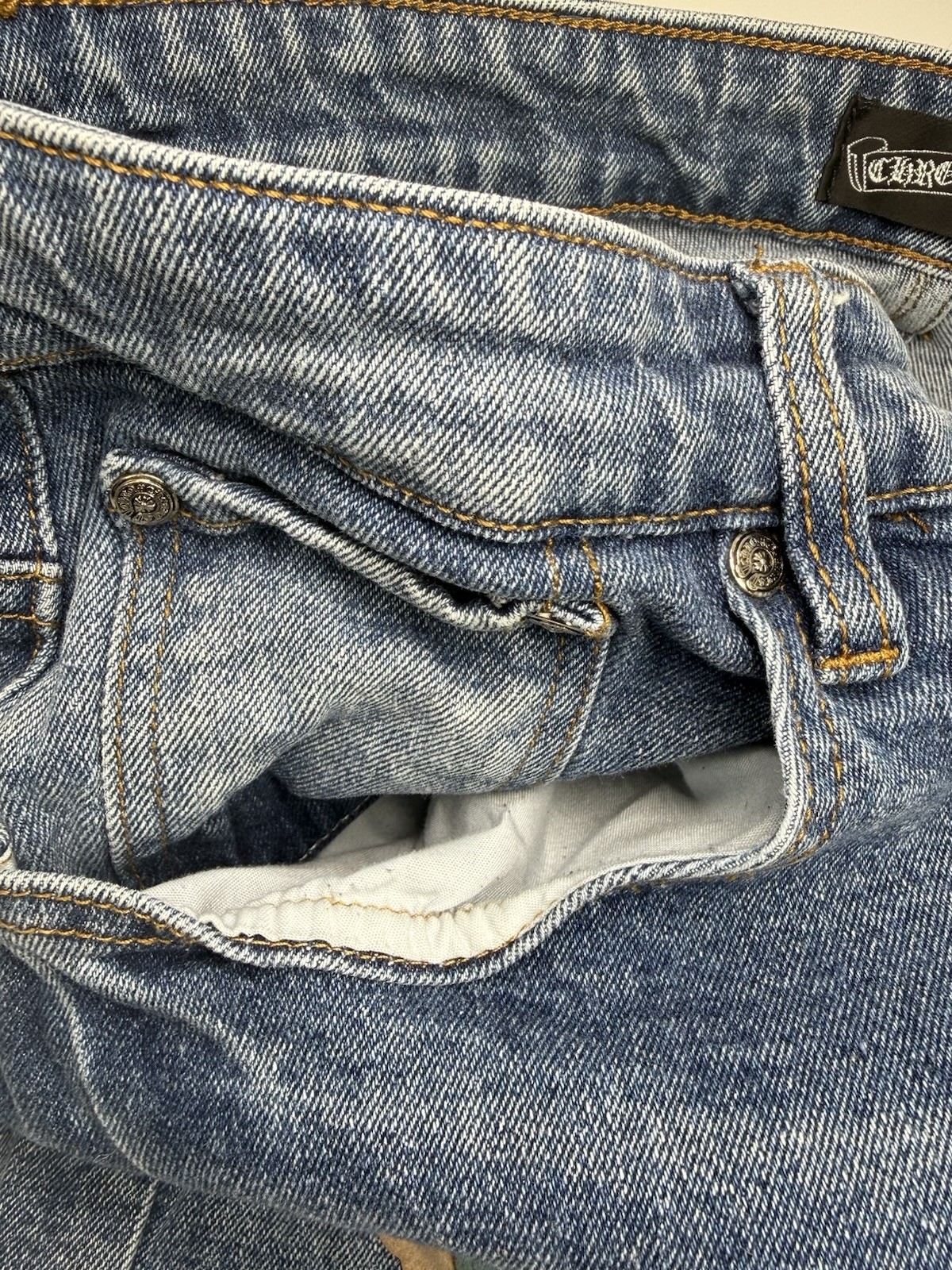 Chrome Hearts Inspired Cross Patch Blue Denim Jeans 36x30 thumbnail 14