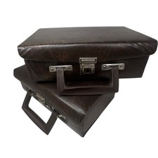 Vintage BMI Cassette Tape Briefcase Carrying Case Holder Faux Brown Leather x2