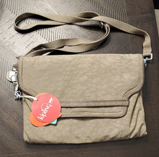 Kipling Beige Crossbody Bag, Zip/Magnetic, Monkey Charm, Detachable Strap