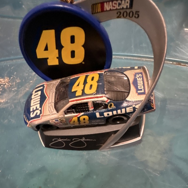 Lowe's NASCAR #48 2005 Car Racing Christmas Ornament Blue Yellow Silver Hanging