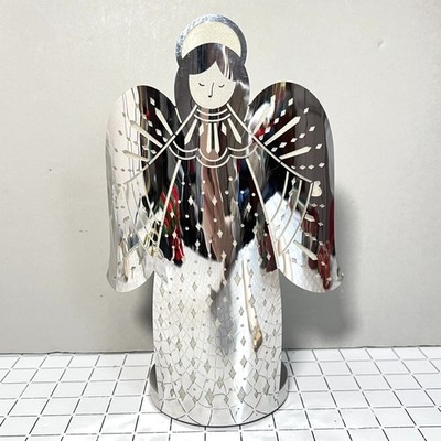 Partylite Rentner verzauberter Engel Silber Windlicht Teelichthalter 22 cm