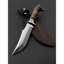 Cuchillo Cabeza de Lobo Personalizado 10.6" - 4116 Cuchillo de Caza de Acero Inoxidable, Mango de Nogal