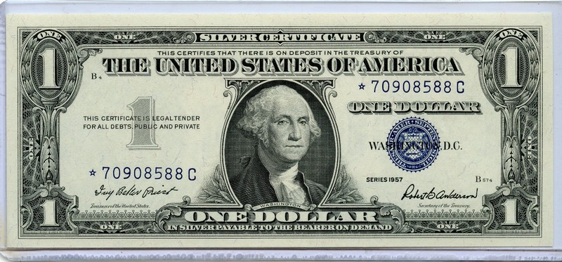 1957 UNCIRCULATED $1.00 SILVER CERTIFICATE "STARNOTE", A M E R I C A N A