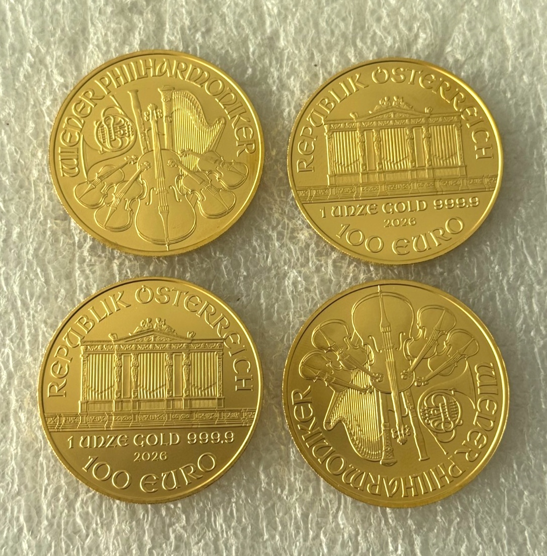 Lot of 4 Gold 2026 Austrian 1 oz Austria Philharmonic Gold 1 oz