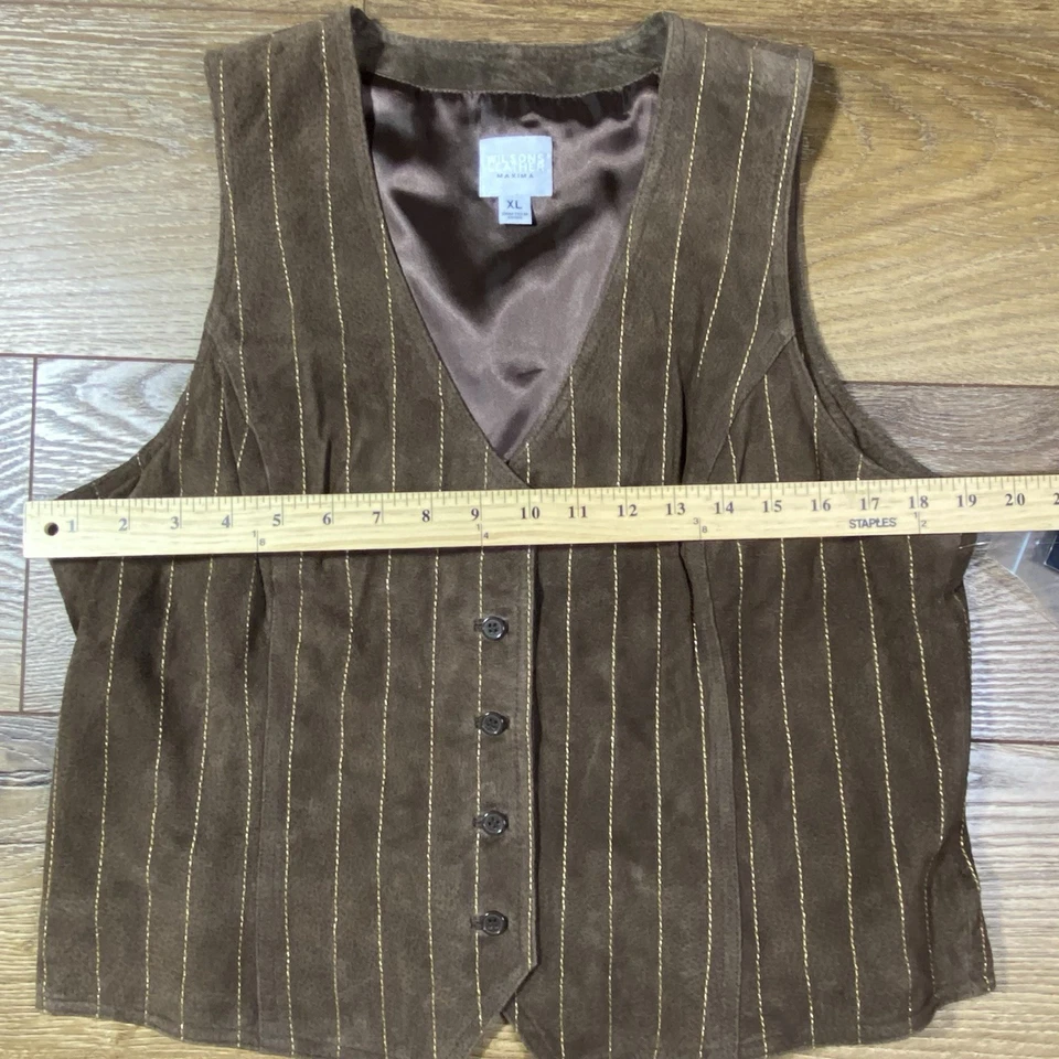 NUEVO CON ETIQUETAS DE COLECCIÓN Mujeres XL Calce Ajustado Wilson Cuero Máxima Marrón Dorado Rayas Gamuza Chaleco Foto 4 de 4