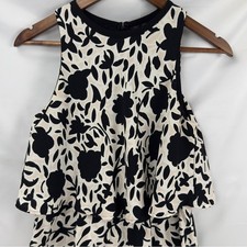 Loft Ann Taylor Black and Cream Floral Heather Style Dress 4P Nice