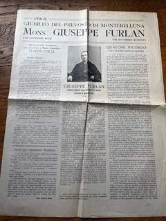 A) Giornale numero unico prevosto parroco Montebelluna Treviso 1926