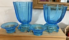 EAPG Azure Blue Celery Vase, Sugar Bowl , and Salt & Pepper Dish Set of 4 Pieces