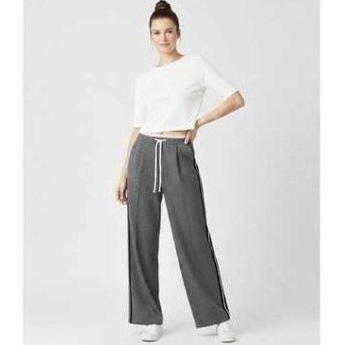 Zara Womens Side Stripe Double Waistband Wide Leg Pants Heather Grey Sz Lg