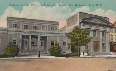 Far Rockaway Queens LI NY - OLYMPIA MASONIC TEMPLE & CHRISTIAN SCIENCE -Postcard