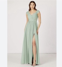 Azazie Suki A-Line Lace Chiffon Floor-Length Dress Dusty Sage NWT Custom Sz 12