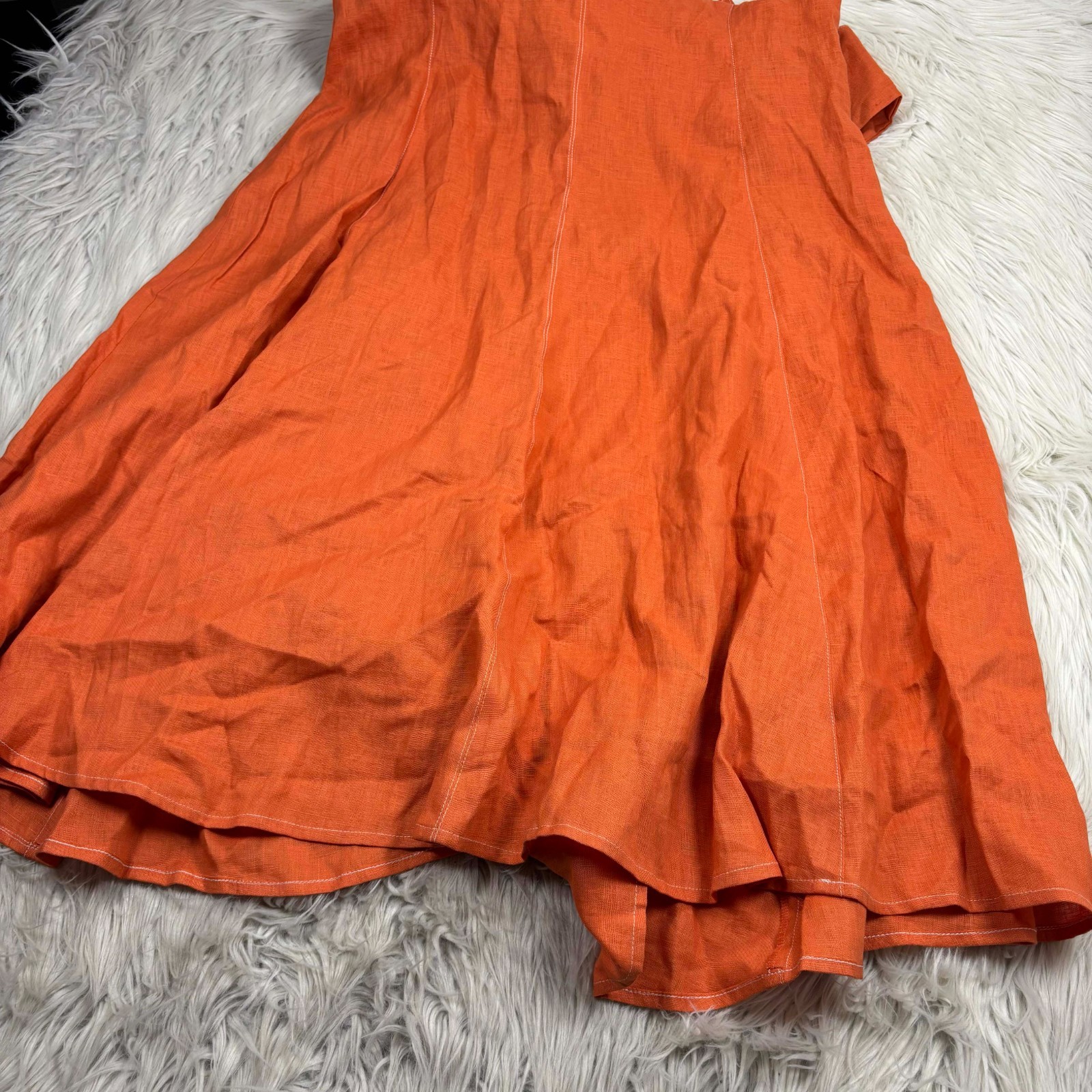 Yaly Couture Women's L Orange Linen Midi Dress Sleeveless Boho Resort Vacation image 3