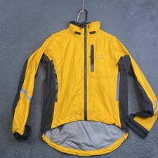 Showers Pass Cycling Jacket Mens Medium Yellow eVent Waterproof Rain Shell Hood