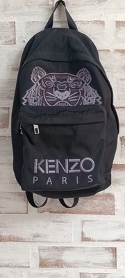 KENZO PARIS Tiger Embroidery Backpack Black Nylon Canvas Unisex Logo Rucksack