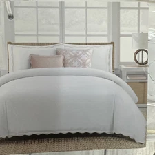 Hotel Collection Duvet Set FULL/QUEEN White Pink Embroidered Scalloped Trim Chic