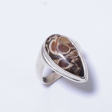 Turritella Fossil Agate Gemstone 925 Sterling Silver Handmade Ring s.8 R7844-27