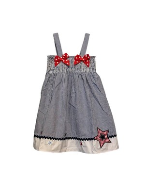 Good Lad Blue Seersucker Star Applique Patriotic Dress  Little Girls 5 6 6X