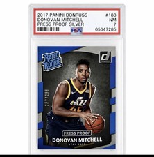 Donovan Mitchell 2017 panini donruss press proof silver rated rookie psa 7 #/299