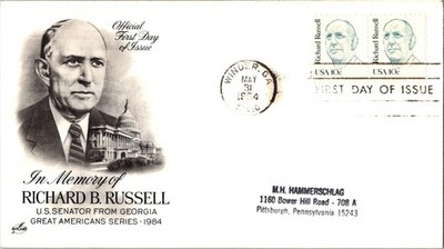 Vintage FDC USPS Scott #1240 Memory Of Richard B Russell Senator c1984 Artcraft