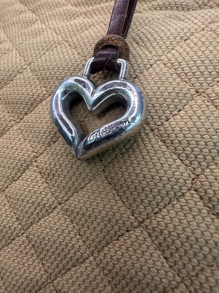 Vintage Brighton Bolso de Mano de Hombro Monedero Beige Acolchado Cuero Asas Ribete Foto 2 de 4